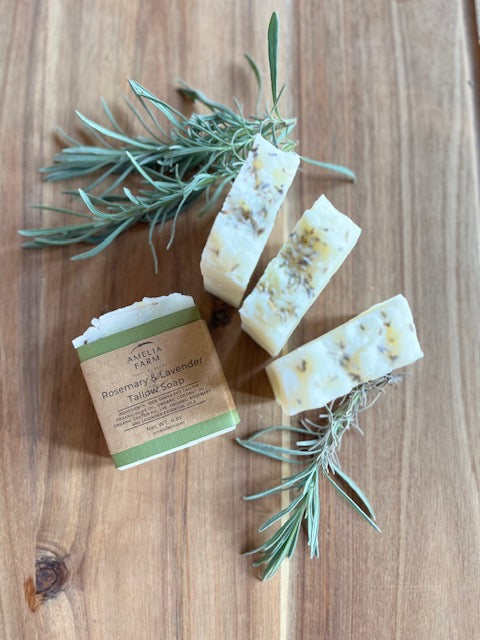 Natural Grass-Fed Tallow Soap- Rosemary & Lavender