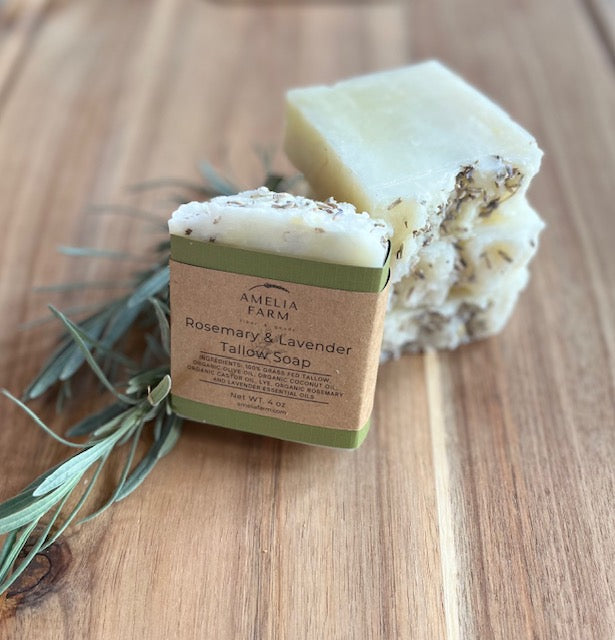 Natural Grass-Fed Tallow Soap- Rosemary & Lavender