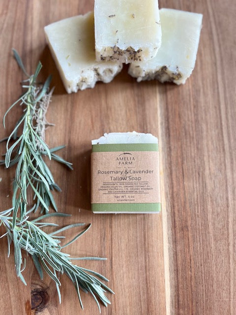 Natural Grass-Fed Tallow Soap- Rosemary & Lavender