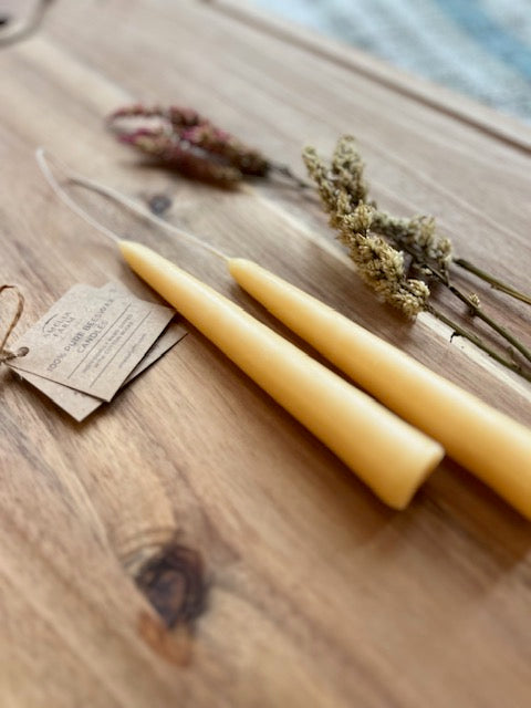 Hand-Dipped Natural Beeswax Taper Candles - Set of 2