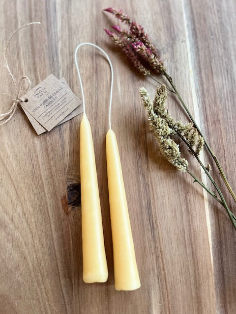 Hand-Dipped Natural Beeswax Taper Candles - Set of 2