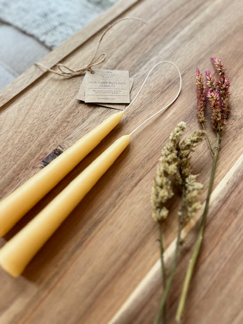 Hand-Dipped Natural Beeswax Taper Candles - Set of 2