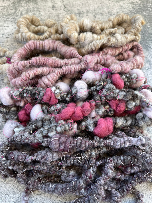 Hand Spun Art Yarn- Pinks and Neutrals