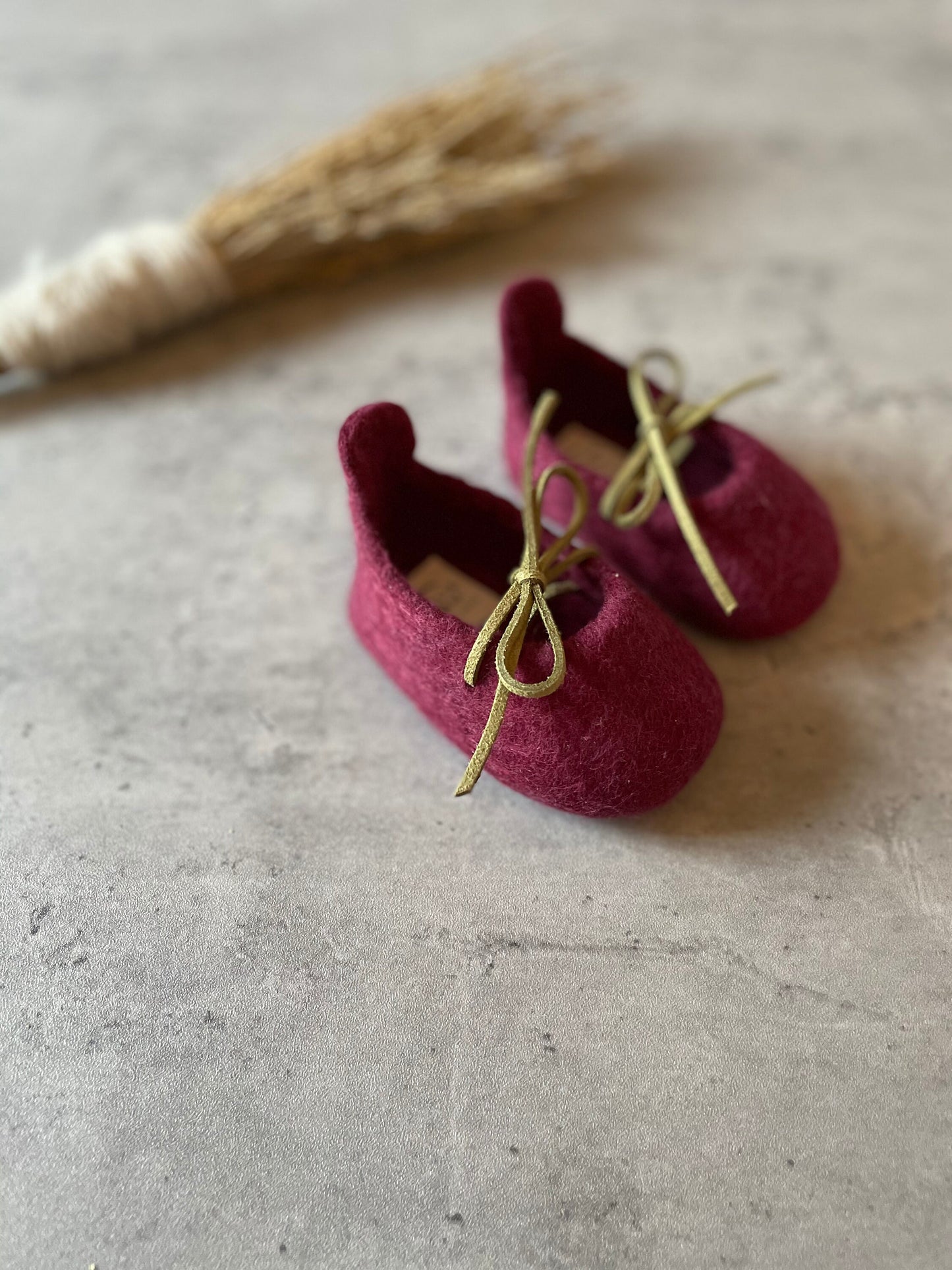 The Dahlia: Handmade Felted Wool Baby Booties For Infants